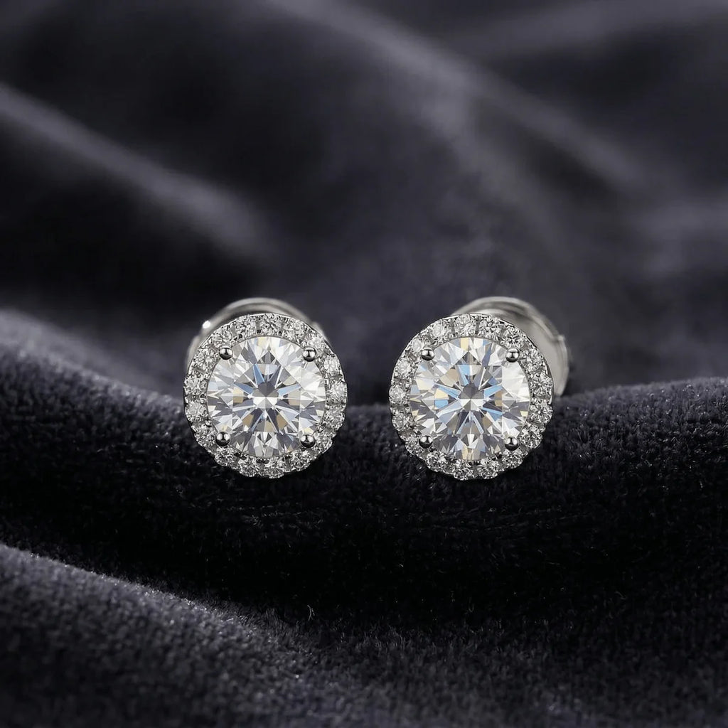 Moissanite Halo Earrings