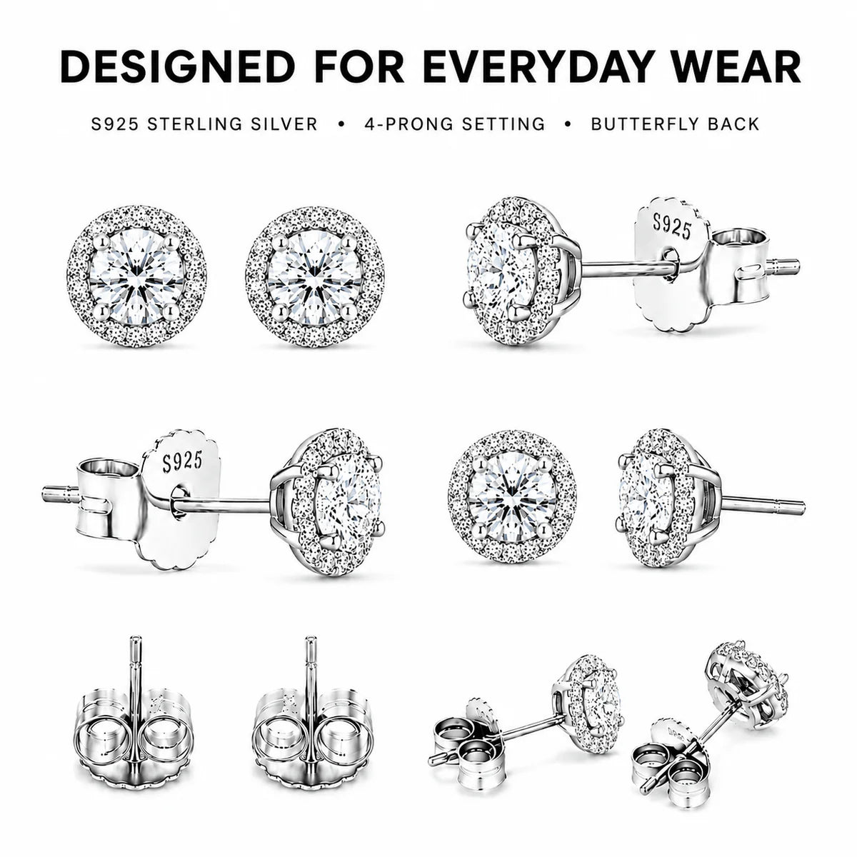 Moissanite Halo Earrings