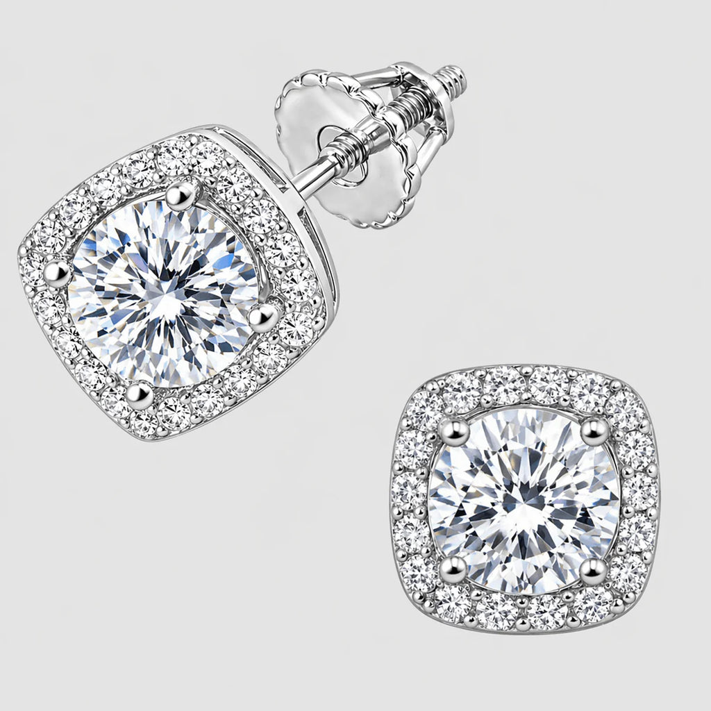 Square Moissanite Halo Earrings