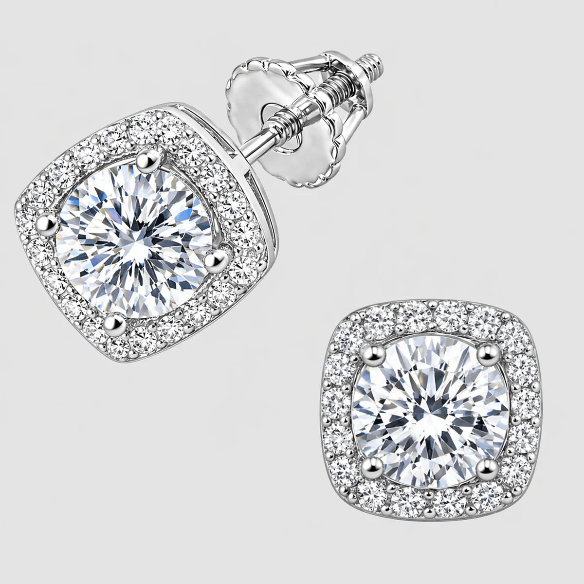 Square Moissanite Halo Earrings