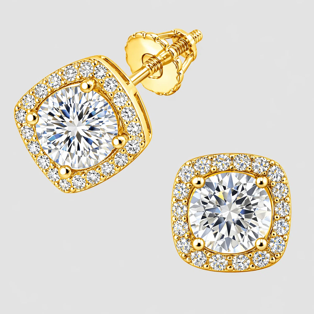 Square Moissanite Halo Earrings