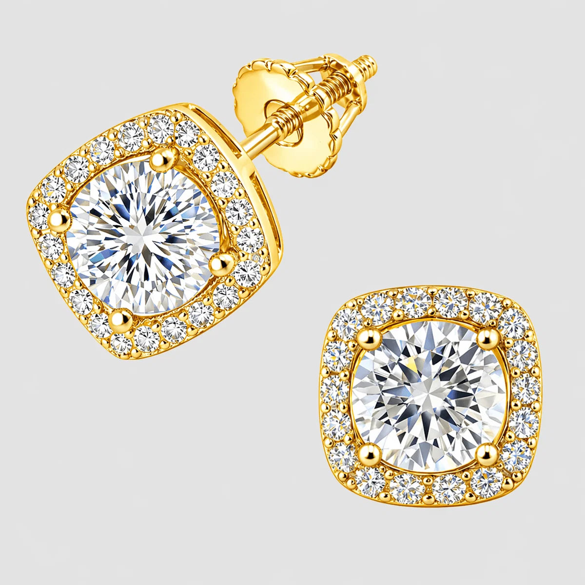 Square Moissanite Halo Earrings