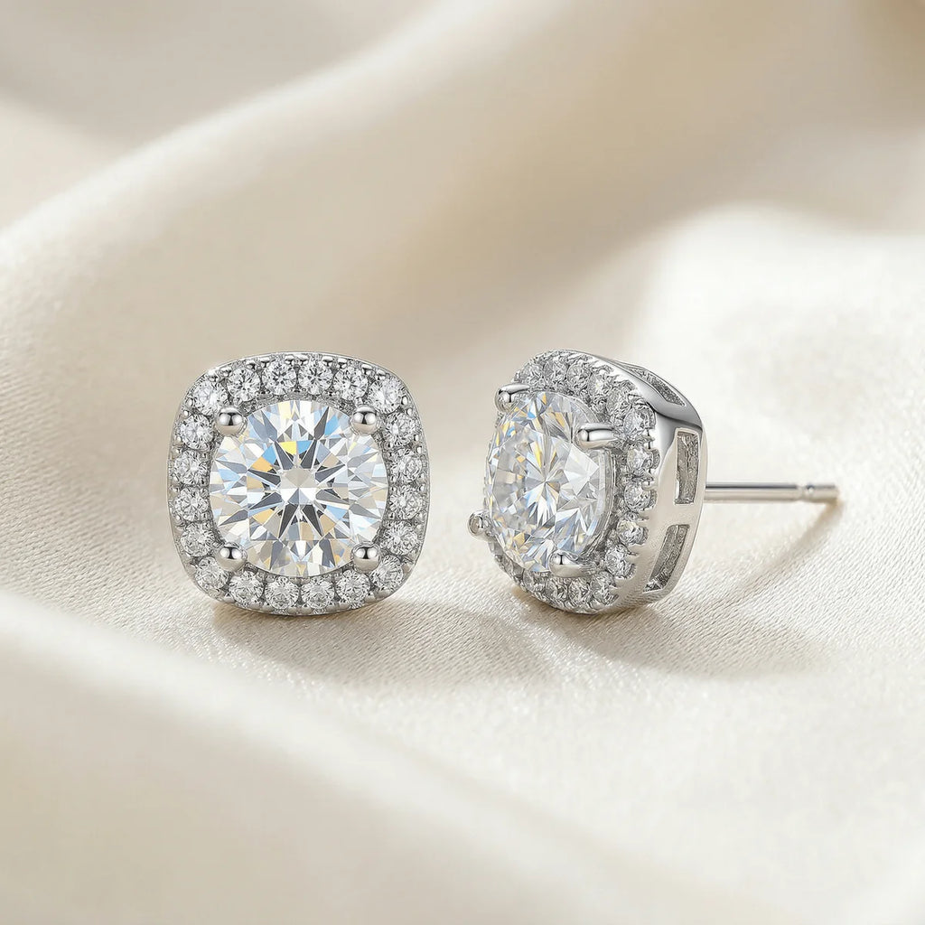 Square Moissanite Halo Earrings