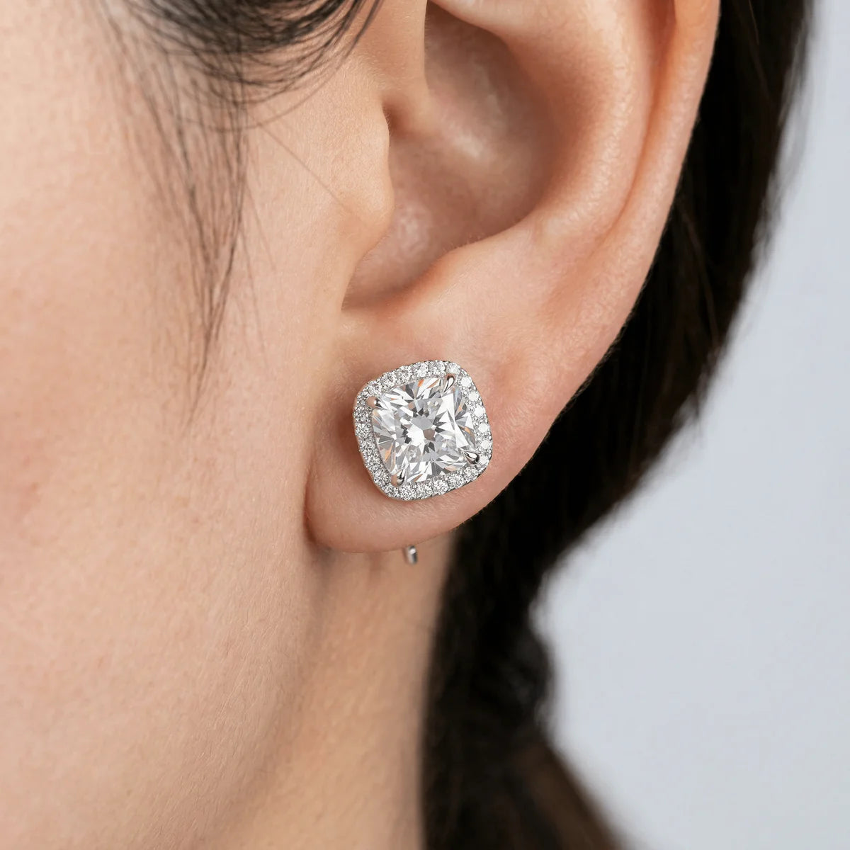 Square Moissanite Halo Earrings