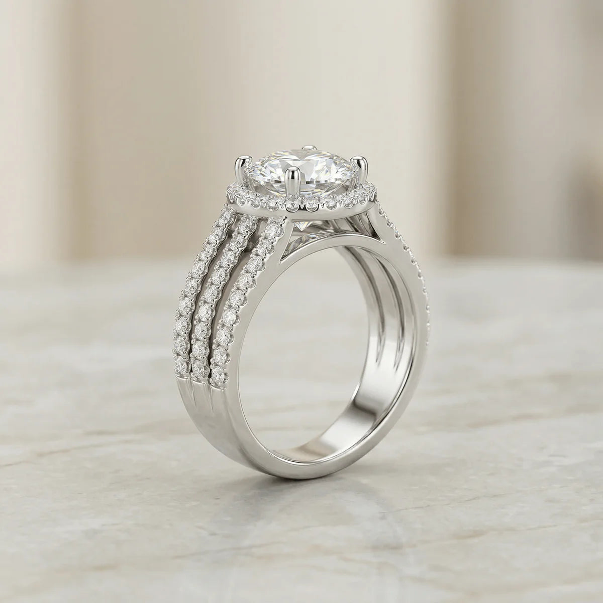 Moissanite Triple Row Ring