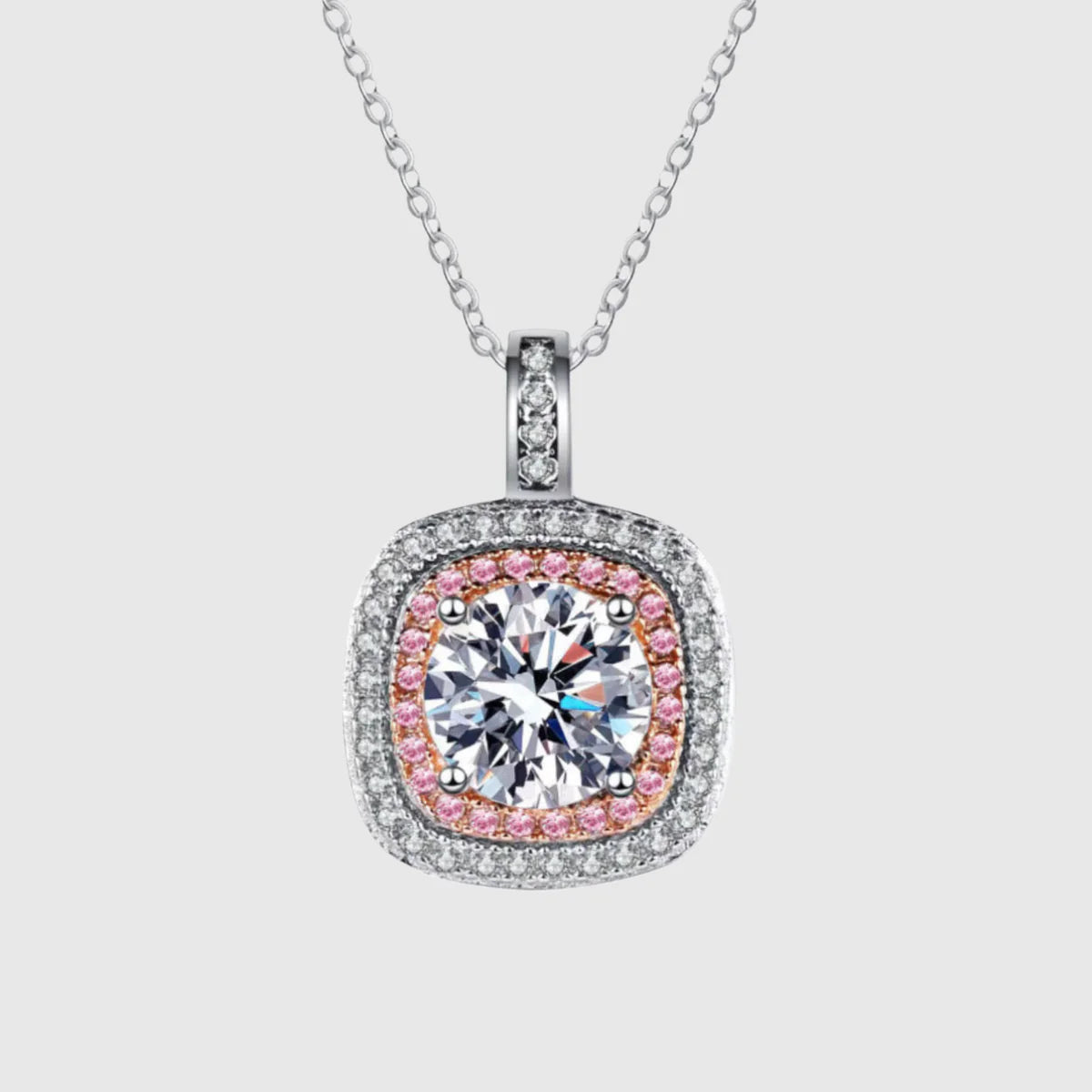 Moissanite Square Halo Necklace